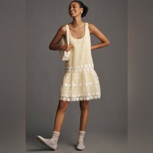 Maeve Sleeveless Scoop-Neck Daisy Border Drop-Waist Mini Dress Sz XS